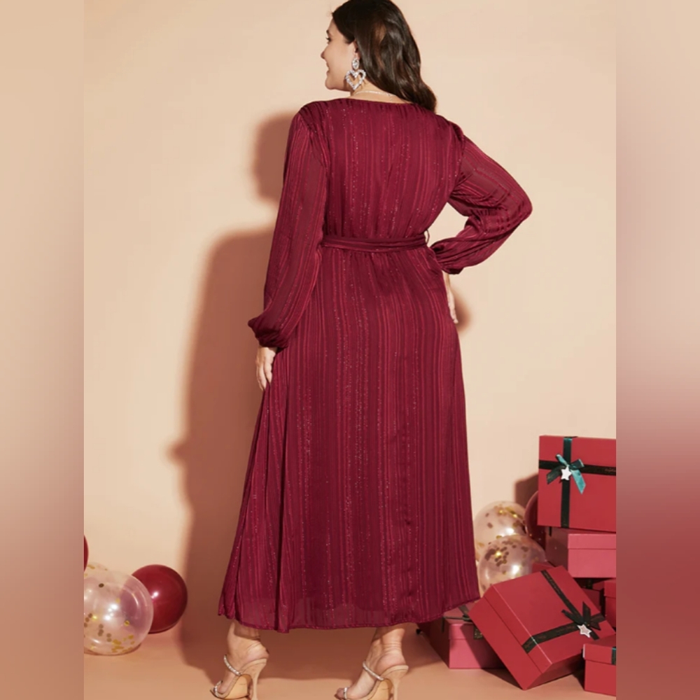 Bloomchic Lantern Sleeve Belted Sequin Dress - image 2